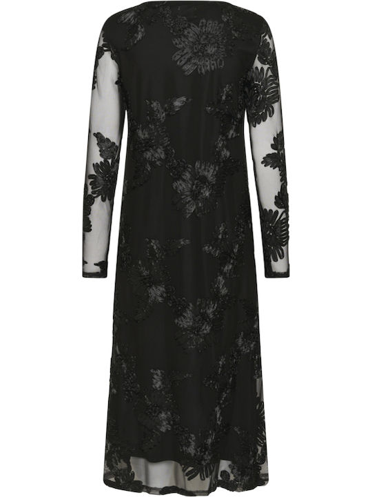 Summer Midi Evening Dress with Mesh Black