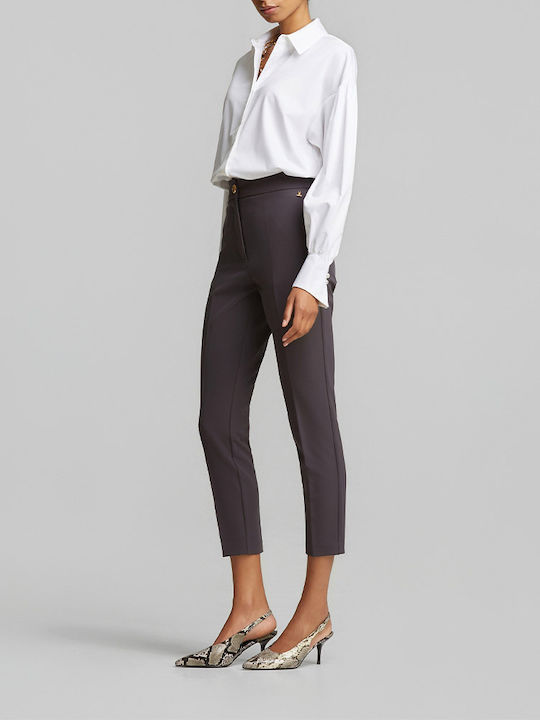 Women's Fabric Trousers with Elastic Grey