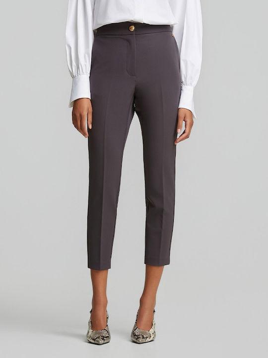 Women's Fabric Trousers with Elastic Grey