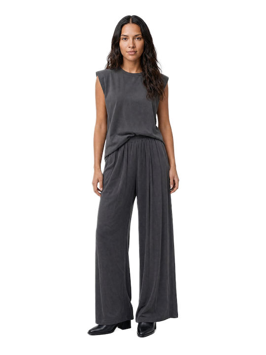 Damen Hochbund Pantaloona mit Gummiband in Breit Bein Stil Anthrazit