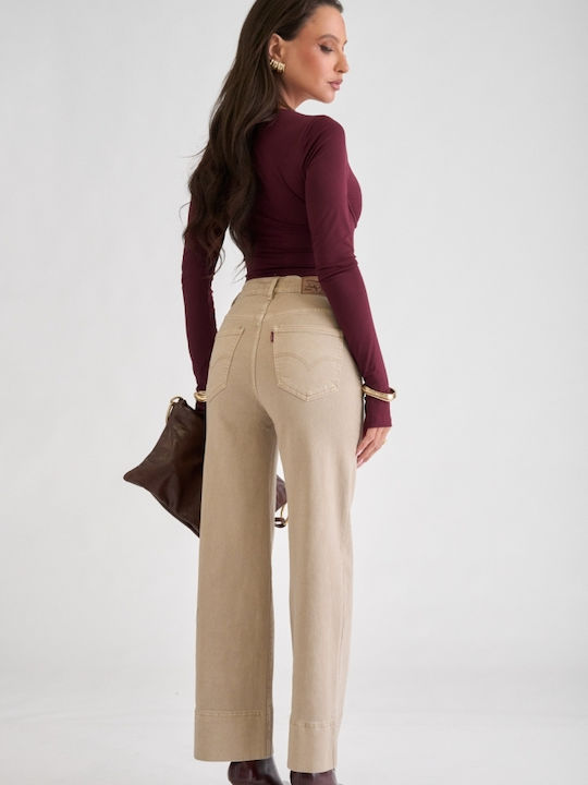 Damen Jeans Hosen in Breit Bein Stil Beige