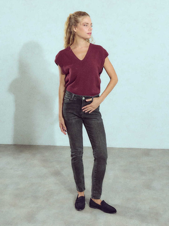 Celestino Γυναικείο Τζιν Push Up Slim Fit Γκρι Σκούρο