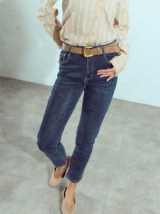 Celestino Дамски Джинси Mom Fit Избелвания Тъмносиньо Синьо