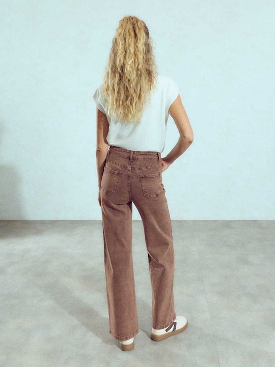 Celestino Γυναικείο Τζιν Wide Leg Loose Fit Καφέ