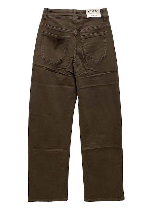 High Rise Women's Jean Pants in Wide Leg Style Brown