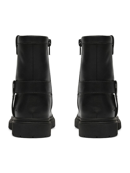Zariah Edge K. Leather Kids Ankle Boots with Zipper Black