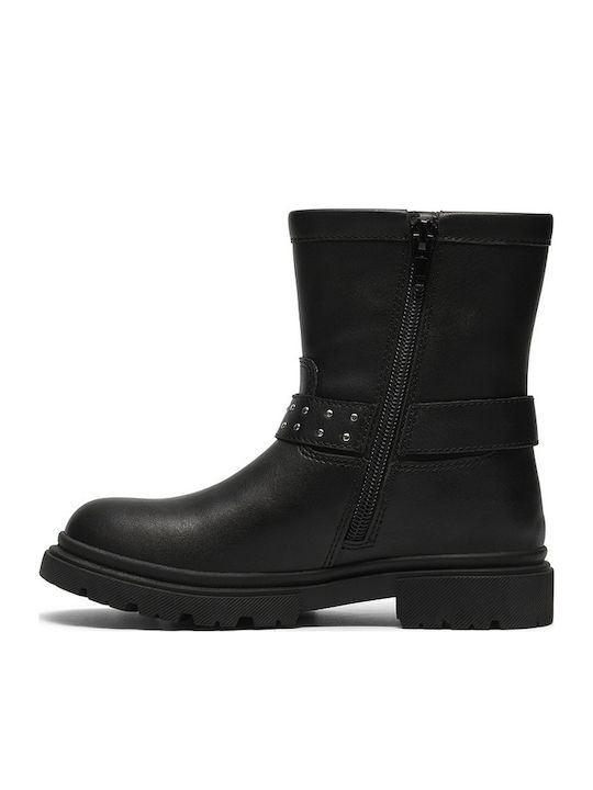 Zariah Edge K. Leather Kids Ankle Boots with Zipper Black