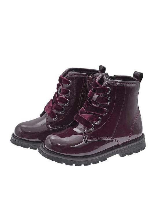 Ghete Anatomice Pentru Copii Din Piele Lăcuită Cu Șireturi Burgundy