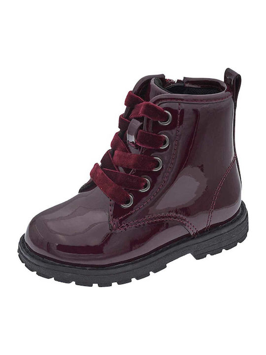 Ghete Anatomice Pentru Copii Din Piele Lăcuită Cu Șireturi Burgundy