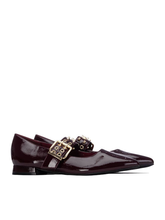 Damen Ballerinas Spitz zulaufend Burgundisch