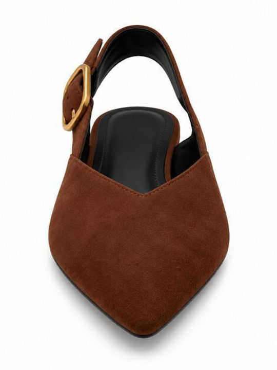 Wildleder Damen Ballerinas Mit Riemen Braune