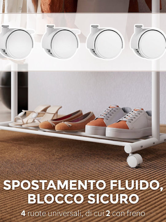 HomCom Cu Roți Rack pentru Îmbrăcăminte de Podea din Metal Albă 4.5cm