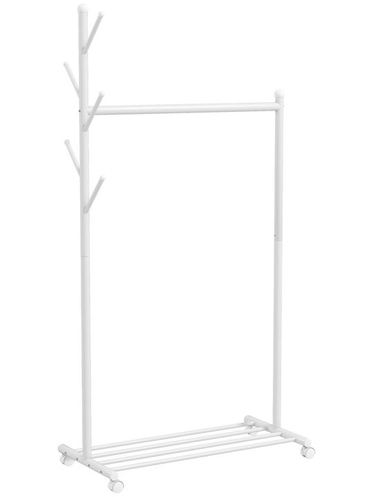 HomCom Cu Roți Rack pentru Îmbrăcăminte de Podea din Metal Albă 4.5cm