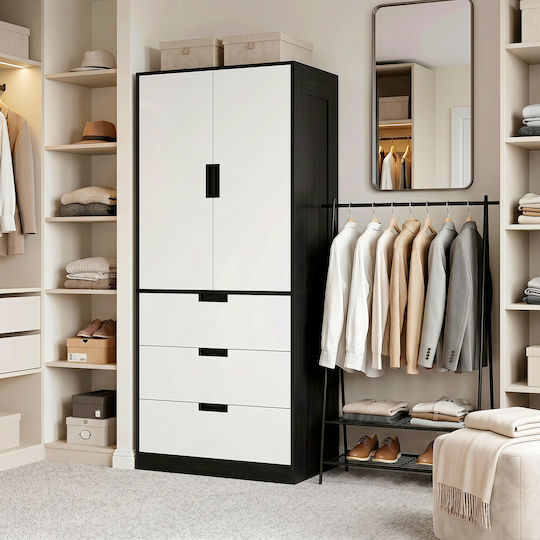 Doppeltür Kleiderschrank Schwarz/Weiß 80x50x180cm