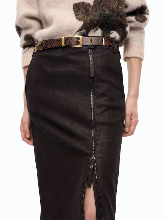 Pencil Midi Skirt Brown
