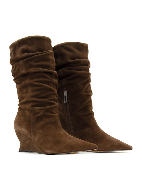 Wildleder Damenstiefel mit mittlerem Absatz Braun