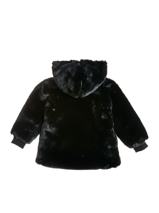 Kids Cardigan Furry with Hood Black