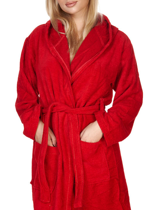 Comfort Hooded Bathrobe Red