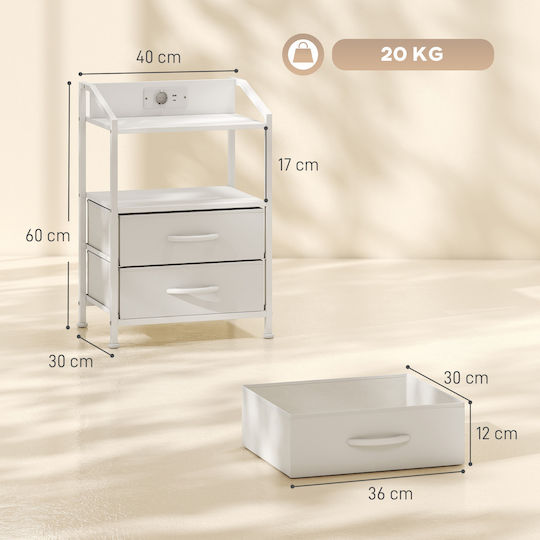 Bedside Tables Wooden with Metal Legs White 2 Pieces 40x30x60cm