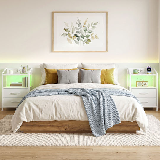 Bedside Tables Wooden with Metal Legs White 2 Pieces 40x30x60cm