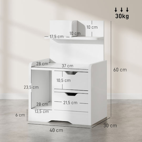 Wooden White Bedside Table 40x30x60cm