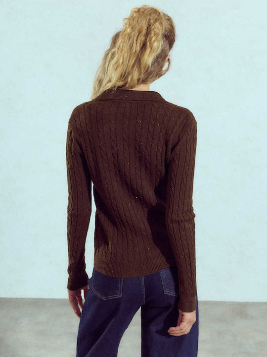 Celestino Women's Cardigan Metallic Collar Brown