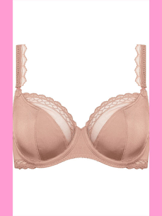 Beige Bra Without Padding With Underwire