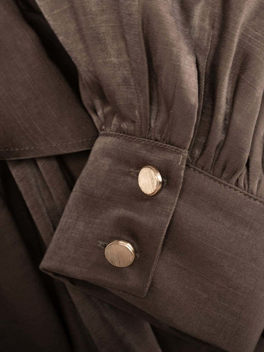 Bluza Damă Satin Mânecă Lungă Maro