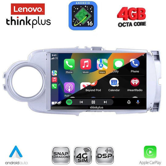 Lenovo Автомобилна Аудио Система за Toyota Yaris 2011-2015 (Bluetooth/USB/Вграден Wi-Fi/GPS/Apple CarPlay/Android Auto) с Touch Screen 9"