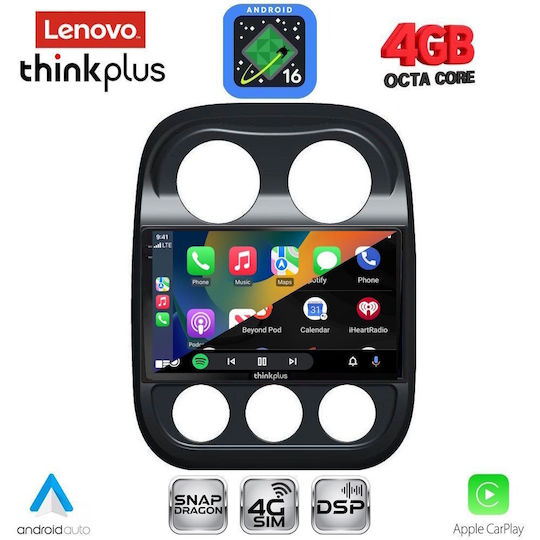 Lenovo Car Audio System for Jeep Compass / Patriot 2007-2016 with Clima (Bluetooth/USB/WiFi/GPS/Apple CarPlay/Android Auto) with 10" Touch Screen