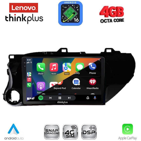 Lenovo Автомобилна Аудио Система за Toyota Hilux 2017-2026 (Bluetooth/USB/Вграден Wi-Fi/GPS/Apple CarPlay/Android Auto) с Touch Screen 10"