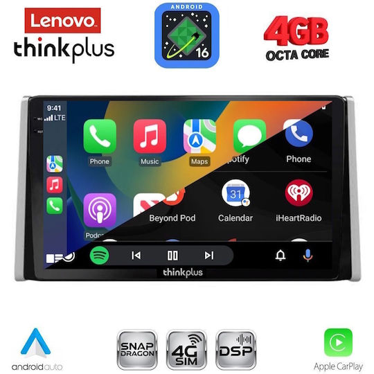 Lenovo Автомобилна Аудио Система за Toyota RAV 4 2019-2025 (Bluetooth/USB/Вграден Wi-Fi/GPS/Apple CarPlay/Android Auto) с Touch Screen 10"