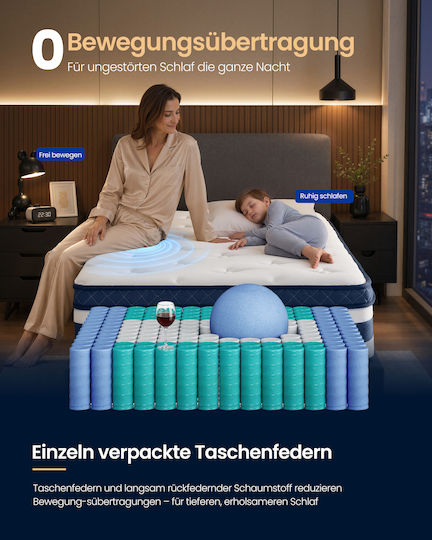 Vasagle Kingsize Ergonomische Memory-Schaum Roll Pack 200x200x25cm mit Taschenfedern