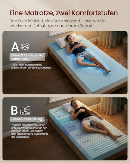 Vasagle Μονό Στρώμα Memory Foam Διπλής Όψης Roll Pack 90x200x16cm