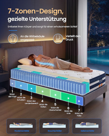 Vasagle Kingsize Ergonomische Memory-Schaum Roll Pack 200x200x25cm mit Taschenfedern