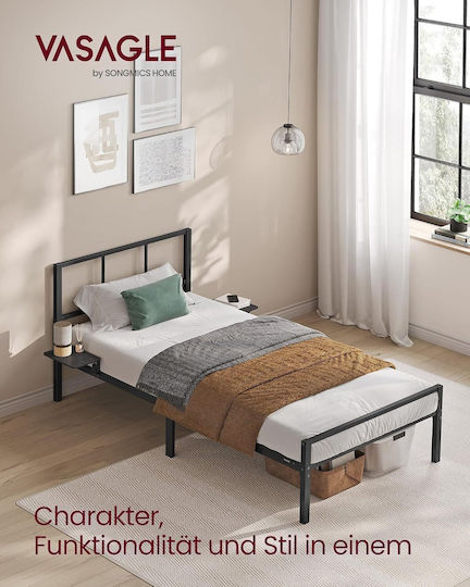 Single Metal Bed Black Navy Blue for Mattress 90x200cm