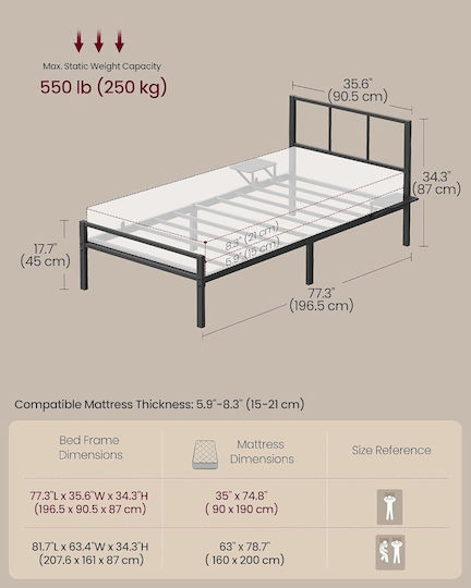 Single Bed for Mattress 90x190cm Natural Brown