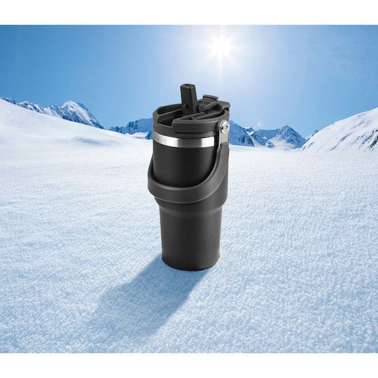 Relags Pahar Termos din Oțel Inoxidabil 600ml Negru cu Pai