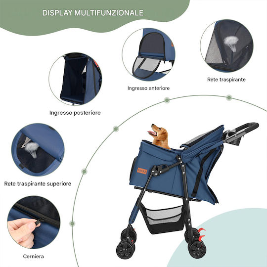 Bakaji Dog and Cat Transport Stroller up to 30kg Blue L100xW65xH50cm