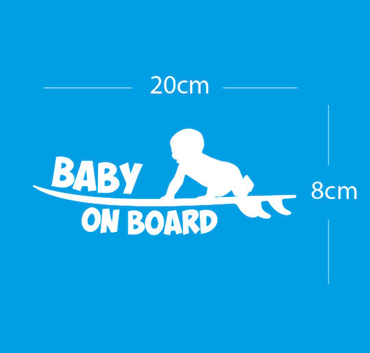 Baby on Board Sign with Sticker Surfer White