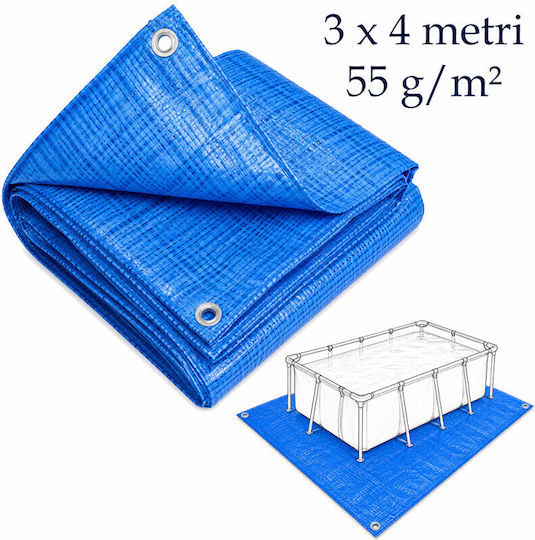 Prelată pentru piscină supraterană 3x4 m impermeabilă albastră 55 g/m²