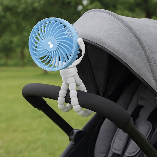 Ventilator Portabil Mic Beper P206ven431 Picioare Flexibile Tip Trepied Reîncărcabil Usb-c 3 Viteze Rotație 360° Lumină Led Integrată Cărucior Copil Mașină Birou Camping Alb Albastru