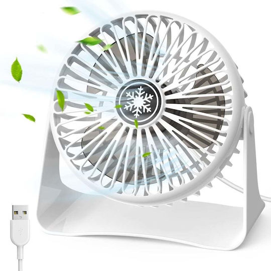 Ventilator Portabil Mic USB Birou 3 Viteze Cablu USB 1.2 M Type-C Rotație 360° Grilaj Detașabil Silențios Birou Dormitor Alb