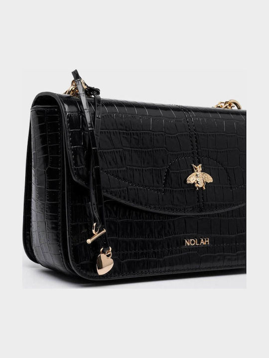 Lyra Gestrickte Damen-Schultertasche Croco Black