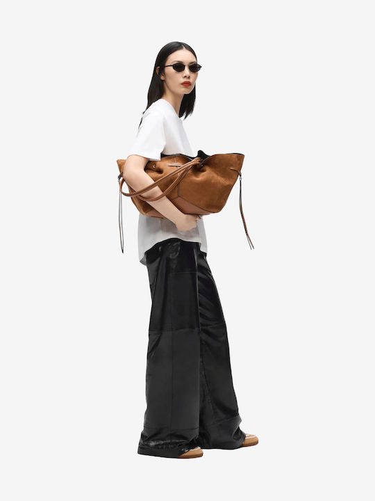 Women's Suede Tote Bag Dark Tan