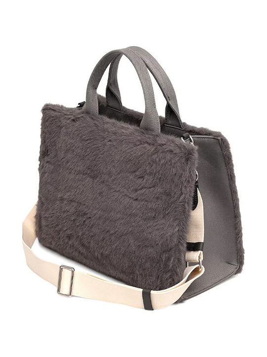 Square Tote-Handtasche aus Fell für Damen Ash Grey