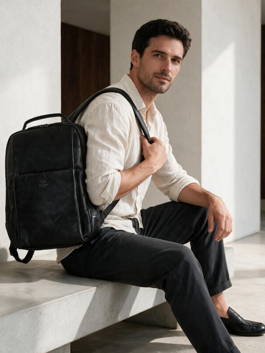Rucsac Negru Din Piele Pentru Laptop 15 6″ Mărime A4 Premium Paolo Peruzzi Sl-15-bl