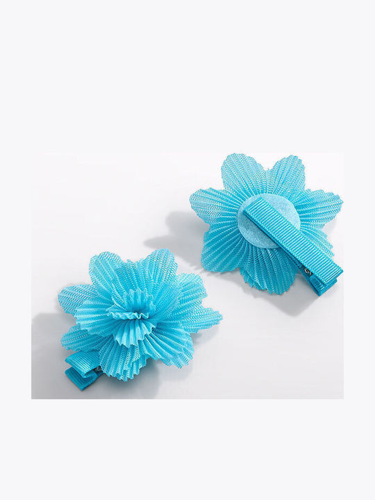 Abel & Lula Set Kids Hair Clips with Bobby Pin Headband Flower in Turquoise Color