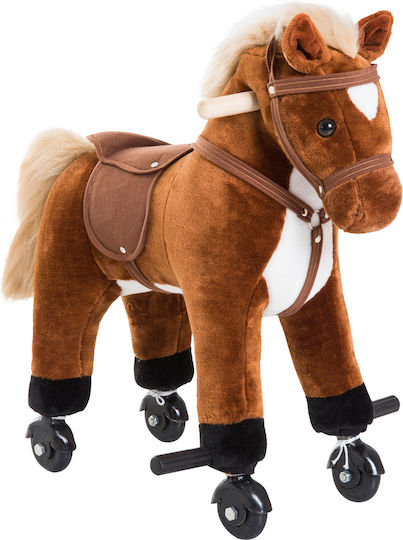HomCom Wooden Rocking Horse Toy for 24+ Months with Sounds & Wheels for Weight up to 60kg Brown