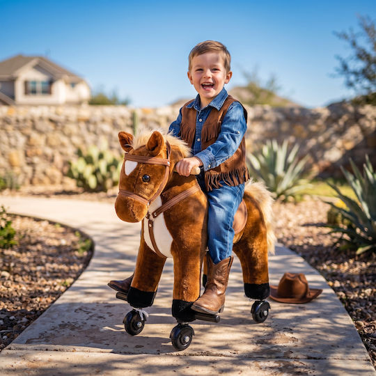 HomCom Wooden Rocking Horse Toy for 24+ Months with Sounds & Wheels for Weight up to 60kg Brown